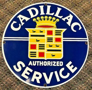 Cadillac Authorized Service Car Oil Auto Porcelain Gas Ande Rooney Sign