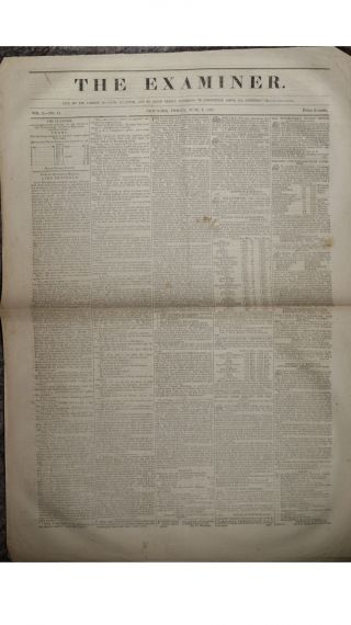 Historical 1837 June 2 The Examiner York Newspaper Not A Reprint