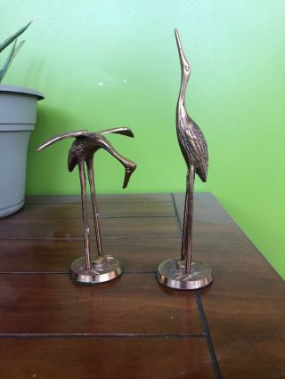 Vintage Brass Pair Statues Figurines Wading Birds Like Crane Egret Heron Stork