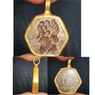 Gold Plated Pendant With Old Intaglio Face Stone 28