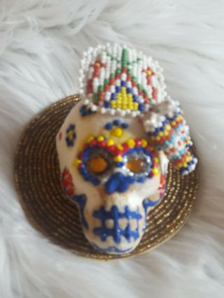 Vintage Handmade Sugar Skull Dia De Los Muertos Day Of The Dead Day
