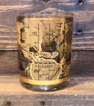 Vintage Mid Century Cera 22k Gold Glass - Old World Treasure Map