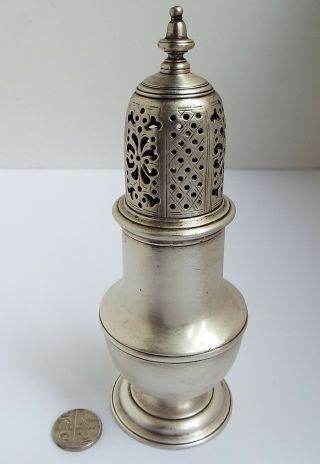 Fine Large English Antique 18th Century Georgian 1747 Solid Silver Sugar Caster