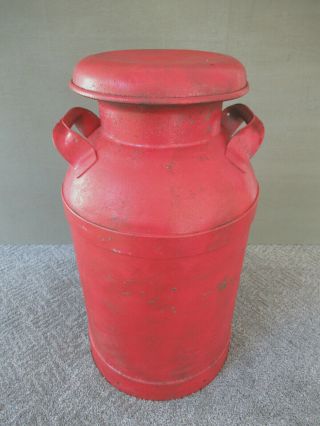 Antique Milk Can Vintage Primitive Old Red Paint 10 Gallon,  Side Handles & Lid