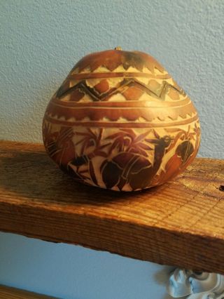 Vintage Peruvian Carved Gourd