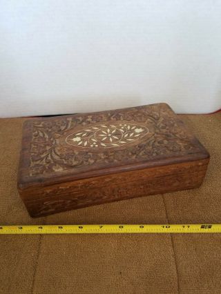 Vintage Hand Carved Inlay Hinged Trinket Box India