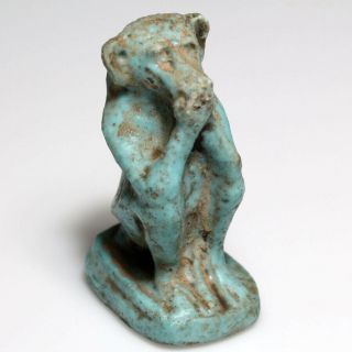 Circa 700 - 300 Bc Egyptian Blue Faience Monkey Pendant Ornament