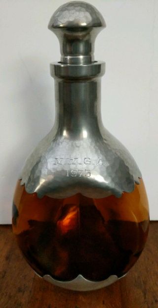 Kmd Royal Holland Daalderop Amber Glass Pewter Decanter Bottle With Stopper