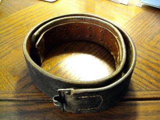 Wwii German Army Black Leather Combat Belt Maker Marked Size 29 "