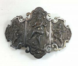 Antique Indian Silver  Belt Buckle Hindu Goddess Lakshmi 11.  5cm In Width