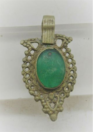 Late Medieval Silvered Ottomans Pendant With Green Gem Inset