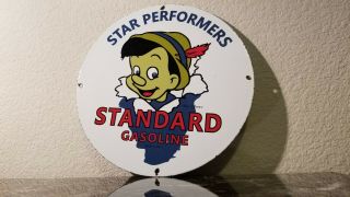 Vintage Standard Gasoline Porcelain Gas Pinocchio Mickey Pump Walt Disney Sign