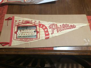 1963 1964 1965 Philadelphia Phillies Pennant Flag Photo Baseball Vintage