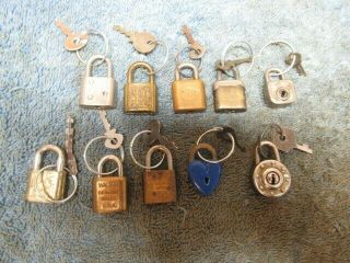 10 Different Old Miniature Padlock Lock All With A Key.  N/r