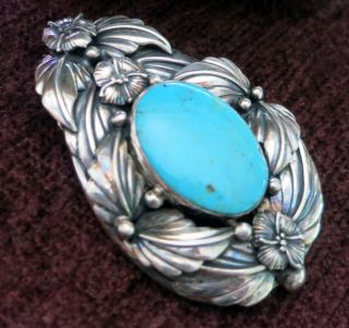 Big Carol Felley Vintage Sterling Pendant W Turquoise - 2 3/8 Inches,  30 Grams