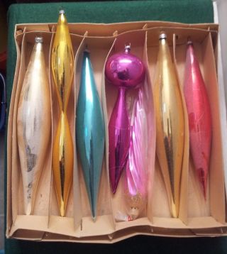 7 Vintage Mercury Glass Icicle Christmas Ornaments - 8 1/2 " To 11 1/2 " - Germany