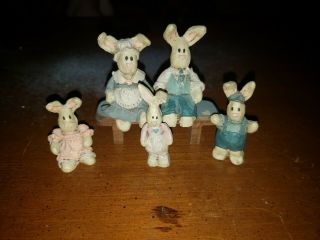 Bunny Family Figurine Mom Dad On Bench With Boy And Girl - Sarah 