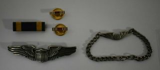 Ww2 1930s Us Army Military 3 " Pilot Wings & Bracelet & Ribbons,
