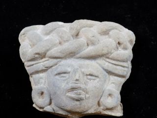 Pre - Columbian Mayan Warrior Clay Head Fragment,  Central America