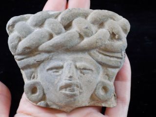 Pre - Columbian Mayan Warrior Clay Head Fragment,  Central America 3