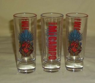 Set Of 3 Mi Campo Tequila Day Of The Dead Tall Glass Shot Glasses -