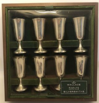 Wallace Sterling Cordials Cups In Display Box Set Of 8