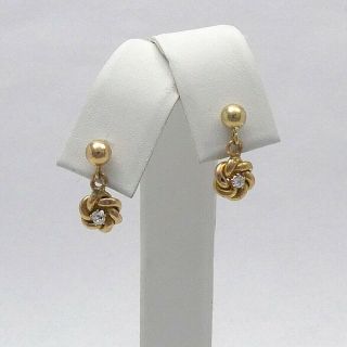 Victorian 14k Gold Old Mine Cut Diamond Swirl Dangle Bead Post Earrings