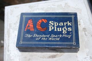 Vintage C.  1930 Ac Spark Plugs Gas Station Oil Metal Box Sign