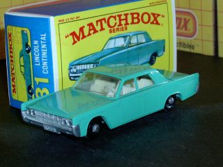 Matchbox Lesney Lincoln Continental 31 C2 Sea Green W/ Tow Sc3 Vnm & Crafted Box
