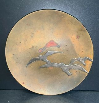 Heintz Art Metal Sterling On Bronze 5 3/4 " Plate 3 Seagulls Design 1912