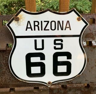 Vintage Arizona Az Route 66 Highway Porcelain Sign