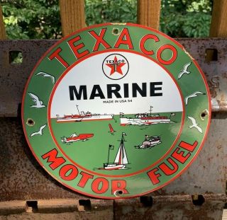 Vintage Texaco Marine Motor Oil Porcelain Sign Service Station Gasoline Sign