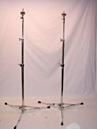 2 Vintage 1969 Ludwig Model 1400 Chrome Plated Flat Base Cymbal Stands