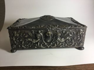 Antique Reed & Barton Silver Plated Cherub Repousse Trinket Jewelry Box