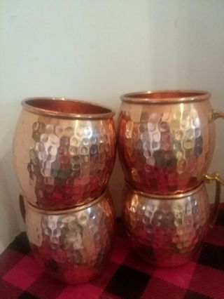 Set Of 4 Handmade Solid Copper Mug Hammered Pure Copper Moscow Mule Mugs Cups