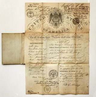 1854 American Passport Of Charles W.  Torrey,  Signed By W.  L.  Marcy.