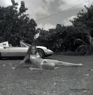 Bunny Yeager 1973 Pin - Up Camera Negative Photograph Nude Model And Ferrari Car