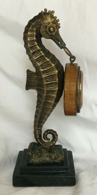 Vintage Maitland Smith Bronze Brass Seahorse Holding Clock Mantle Shelf Table