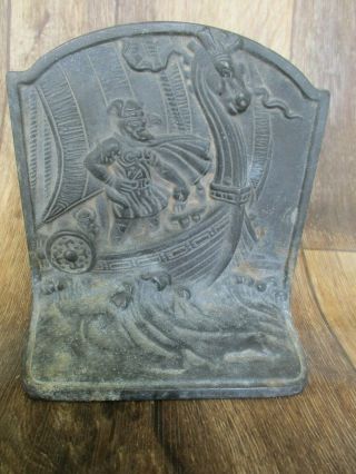 Vtg Viking Ship Plated Cast Iron Book End/doorstop 1920 