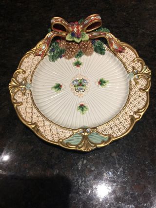 Fitz And Floyd Winter Plate 9.  5 Inch Fancy Holiday Plate Pine Cones