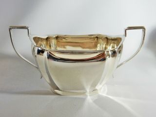 Antique Art Deco 1946 Large Heavy Sterling Solid Silver Sugar Bowl For Tea Set