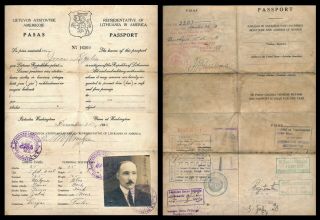 Lithuania 1922,  (2 Pages) Passport With Many Visas,  See.  E296