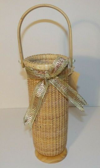 Home Decor Wicker Hand Crafted Nantucket Wine Bottle Basket With Bow And Tag