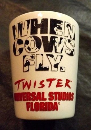 White Milk Glass Shot Glass Universal Studios Twister Florida 2 3/8 In High