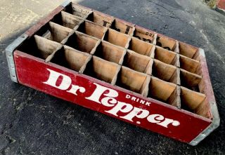 Vintage 1975 Drink Dr Pepper Wood Soda Pop Crate 24 Dividers