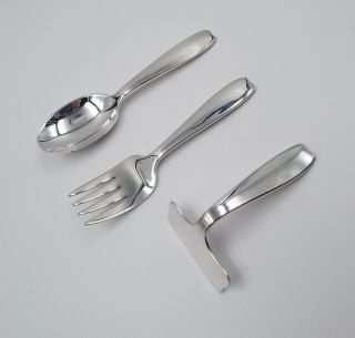 Cordis By Tiffany Sterling Silver 3 Piece Baby Child Spoon / Fork / Pusher Set