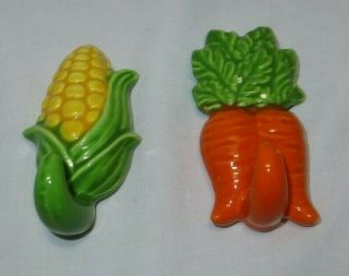2 Vintage Ceramic Vegetable Wall Hooks,  Corn & Carrots,  Japan