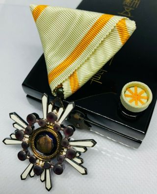 Japanese 5th Order Of Sacred Treasure Enameled Silver Army Medal Badge Navy