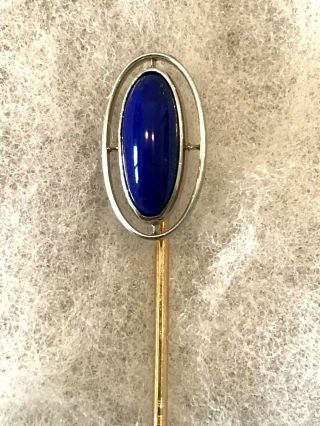 Vintage 14 Kt White And Yellow Gold With Lapis Stick Pin - 2.  3 Grams