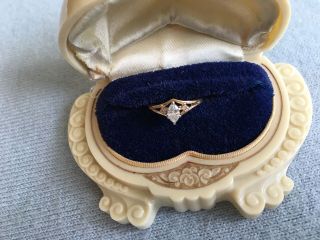 Vintage 14k Yellow Gold Engagement Ring W/ Marquise Diamond Sz 4.  5
